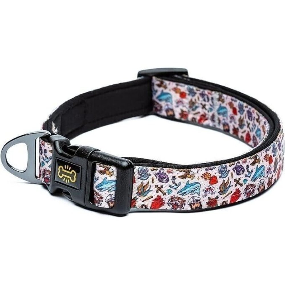 Vintage Tattoo Pirate Design Dog Collar White XS Dogs Padded Extra Comfort New